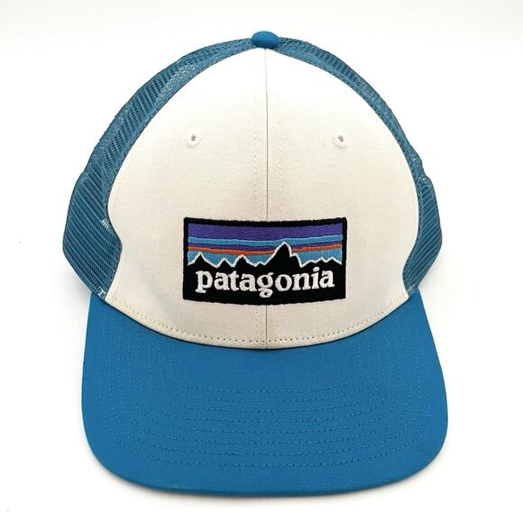 Patagonia Other - Patagonia P-6 Logo Trucker Hat Snapback Mesh Adjustable White Light Blue Cap